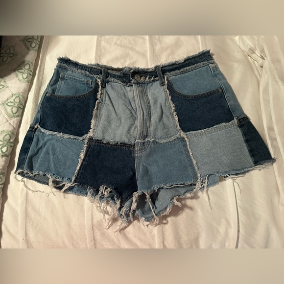 Target Wild Fable patchwork denim shorts size 14 high rise - Picture 1 of 3